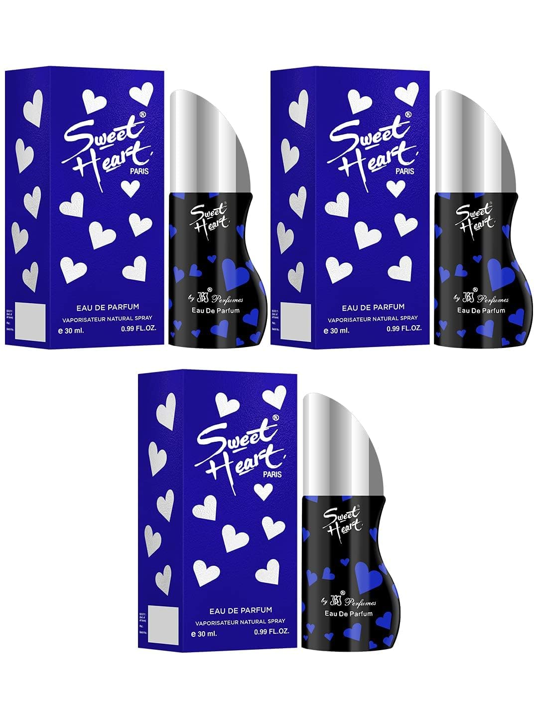 Sweetheart Long Lasting Eau De Perfume for Women - Floral Fragrance (Blue, 30ml, Pack of 3) | Gift Set for Her, Date Night & Special Occasions