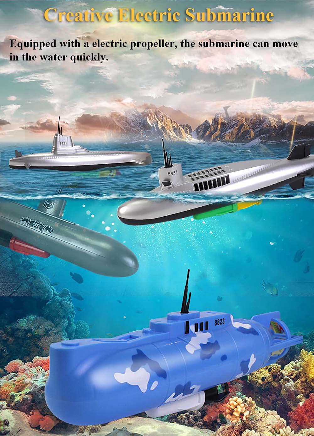 Electric Submarine Toy for Kids - Fun Pigboat Bath & Pool Water Toy, Military Submarine Model with Floating Action - Perfect for Bathtub Playtime, Swimming Pools & Outdoor Water Activities (8821)