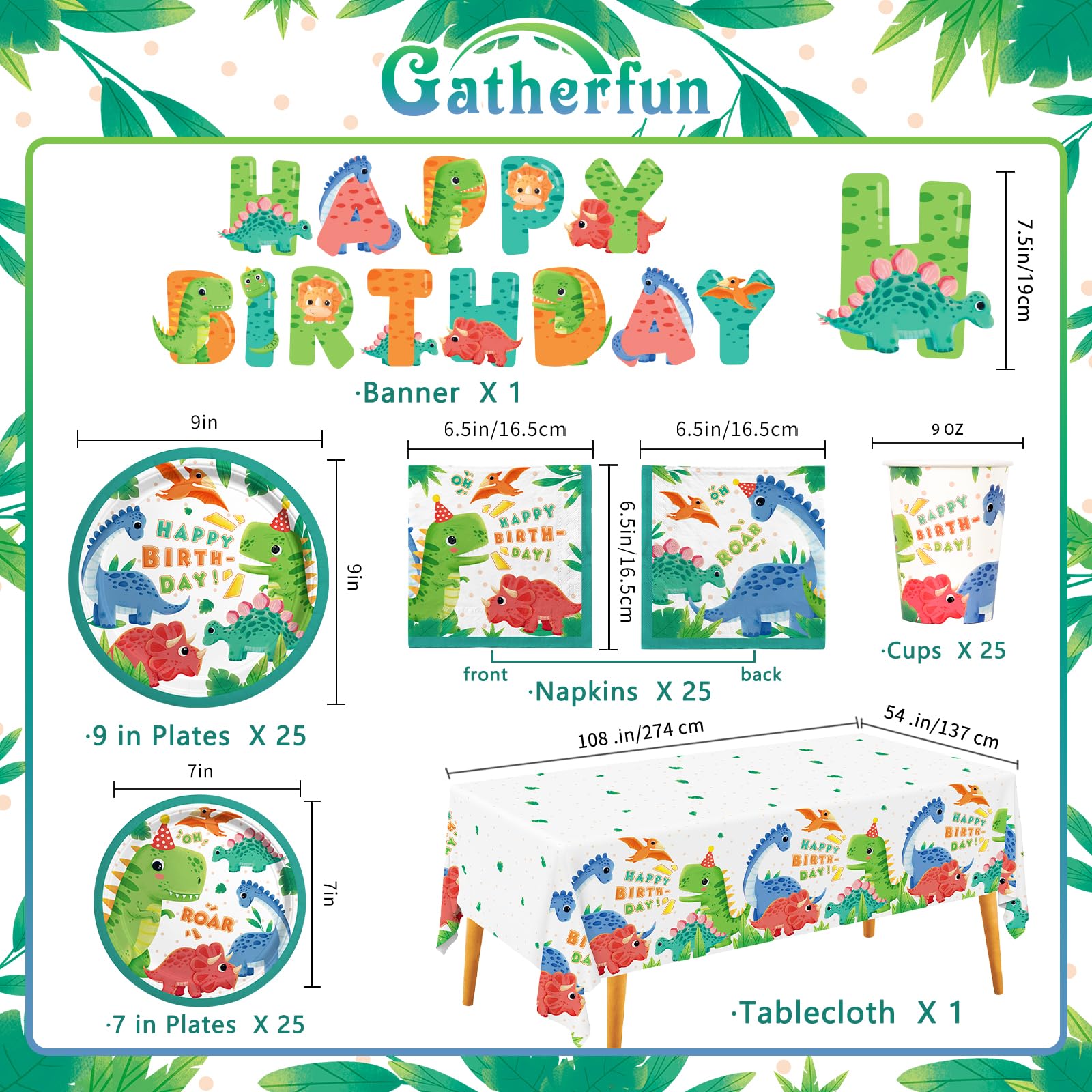 Dinosaur Birthday Party Supplies Set - 25 Pcs Disposable Paper Plates, Napkins, Cups, Tablecloth & Banner for Kids Dino Themed Party Decorations | Perfect for Birthday Celebrations, Classroom Events & Jurassic Theme Parties