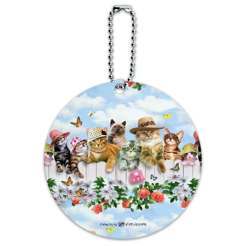 Cute Cat in Hat Luggage Tag - Round Personalized ID Tag for Suitcase, Carry-On & Travel Bags | Perfect for Vacation, Business Trips & Airport Identification