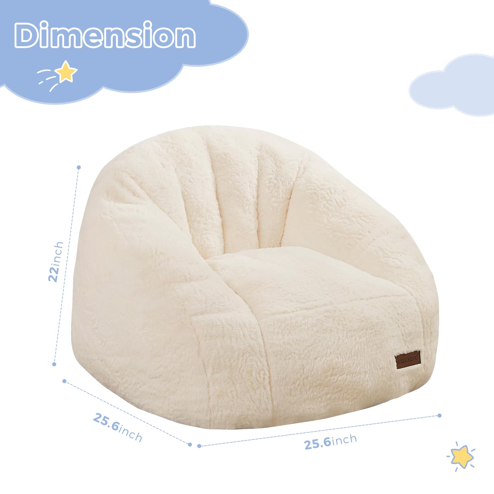 MAXYOYO Kids Bean Bag Chair - Shell Shaped Bean Bag Couch for Boys & Girls, Soft Beige Comfortable Seating for Playroom, Bedroom, Reading Nook & Relaxation
