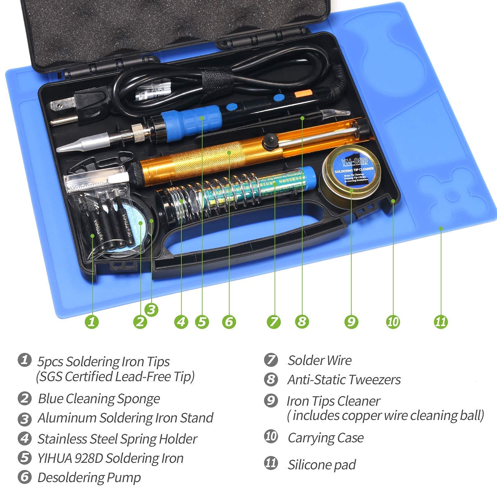 YIHUA 928D Professional Soldering Iron Kit with X-4 Premium Stand - 17-Piece Set for Electronics Repair, DIY Projects & Home Improvement (Includes Backup Iron Holder)