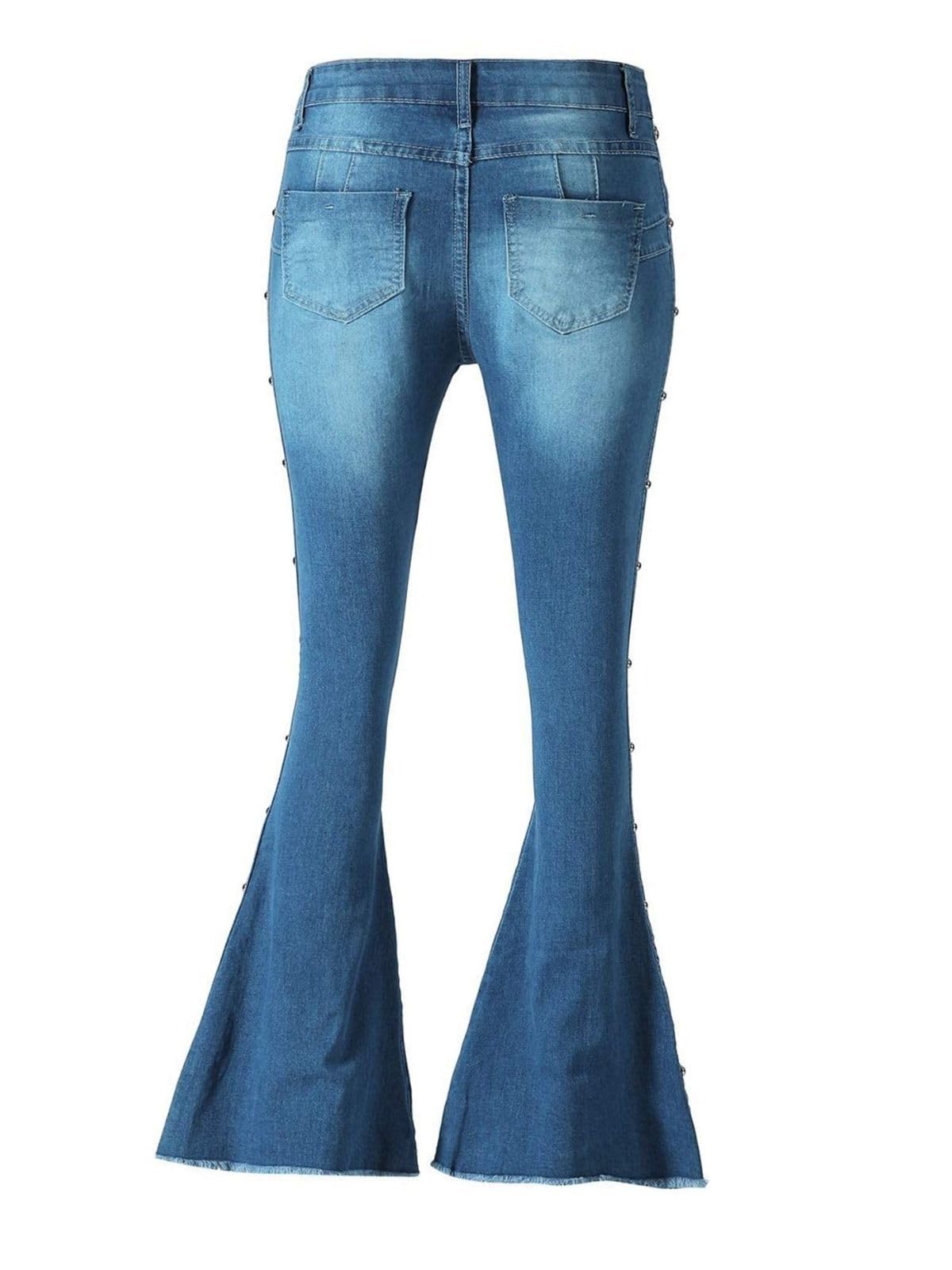 Women's High Waisted Flare Jeans - Stretch Bell Bottom Pants with Pockets for Casual Outfits