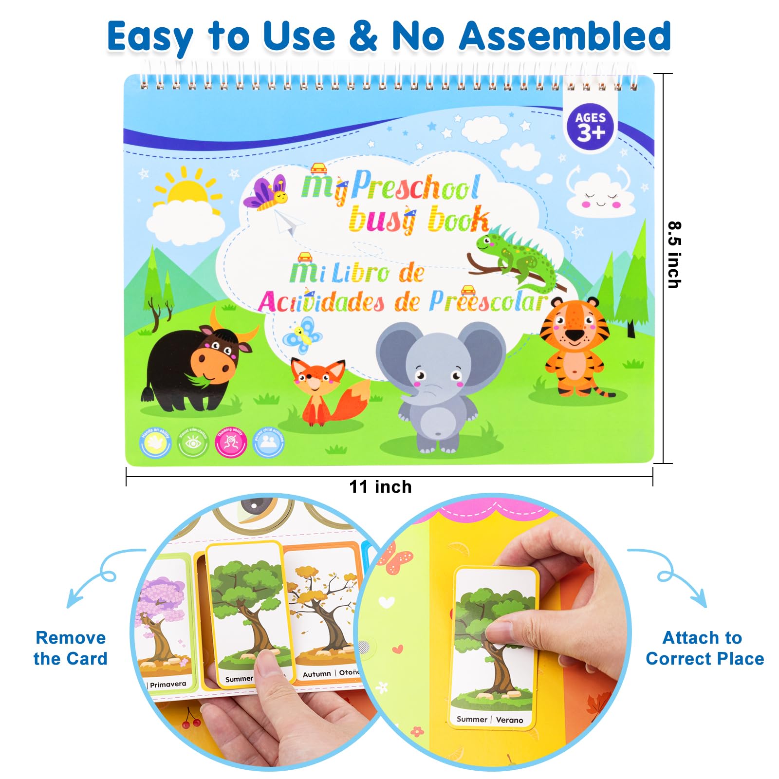 Ayyomo Bilingual Spanish & English Busy Book for Toddlers - Interactive Preschool Learning Activities for 3-5 Year Olds | Easter Basket Stuffers, Birthday Gifts | Perfect for Early Education & Travel Entertainment