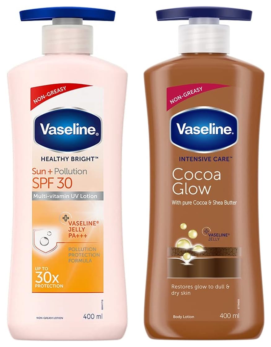 Vaseline Intensive Care Cocoa Glow & SPF 30 Sun Protection Body Lotion 400ml - Deep Moisturizing for Dry Skin, UV Defense & Pollution Shield - Perfect for Daily Hydration, Travel & Outdoor Activities