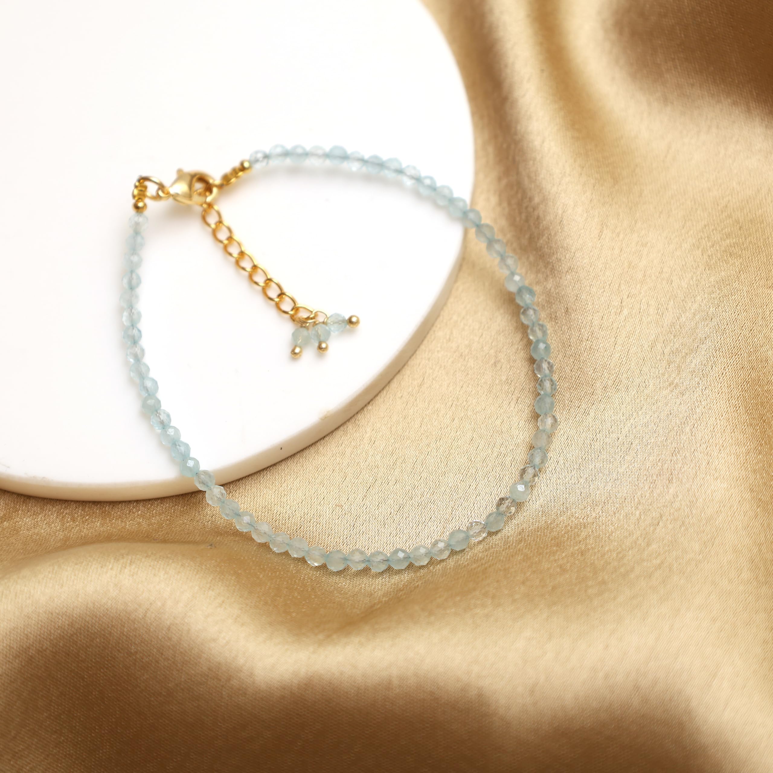 Gempires March Birthstone Aquamarine Beaded Bracelet - 8 Inch Hypoallergenic Gold Plated Lightweight Crystal Jewelry for Women | Perfect for Birthday Gifts, Anniversary, Mother's Day & Everyday Wear