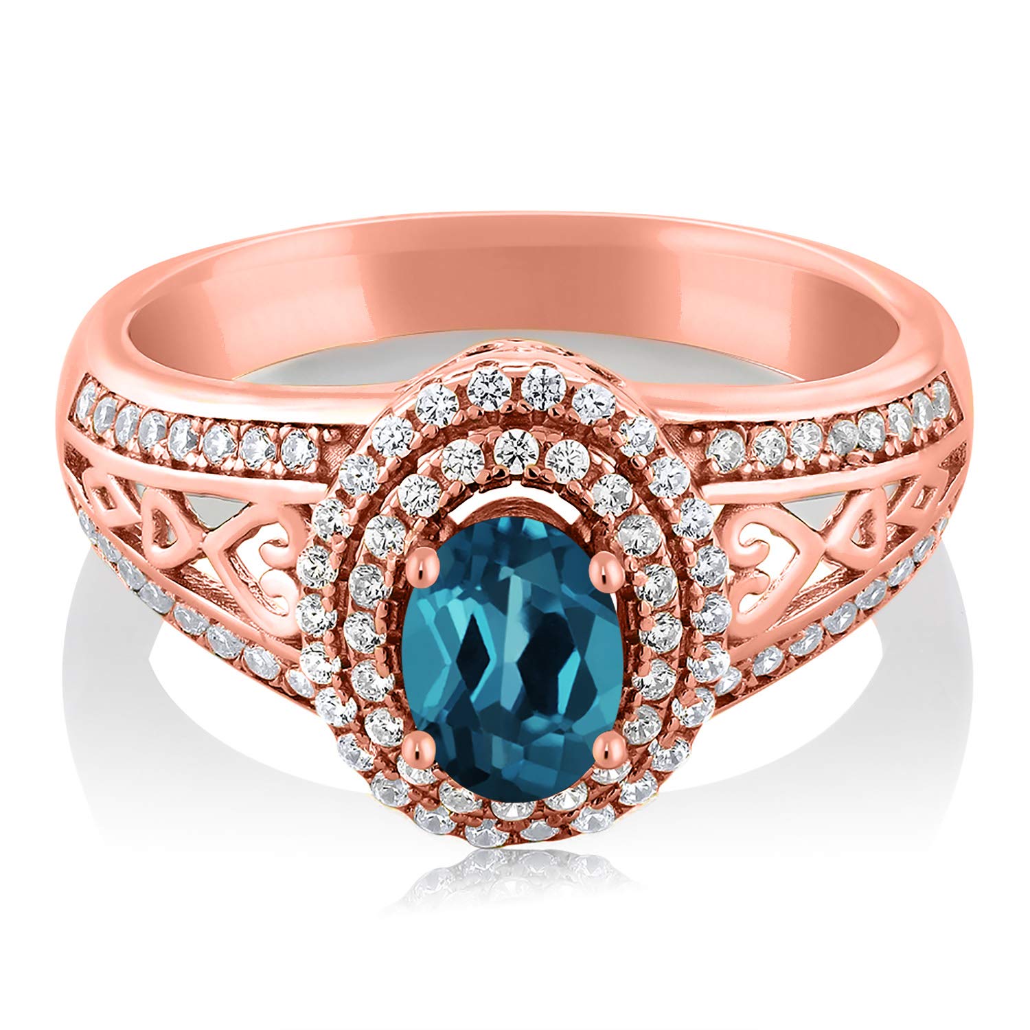 1.46 Ct Oval London Blue Topaz Ring - 18K Rose Gold Plated Sterling Silver - Gem Stone King - Elegant Jewelry for Engagement, Wedding & Special Occasions