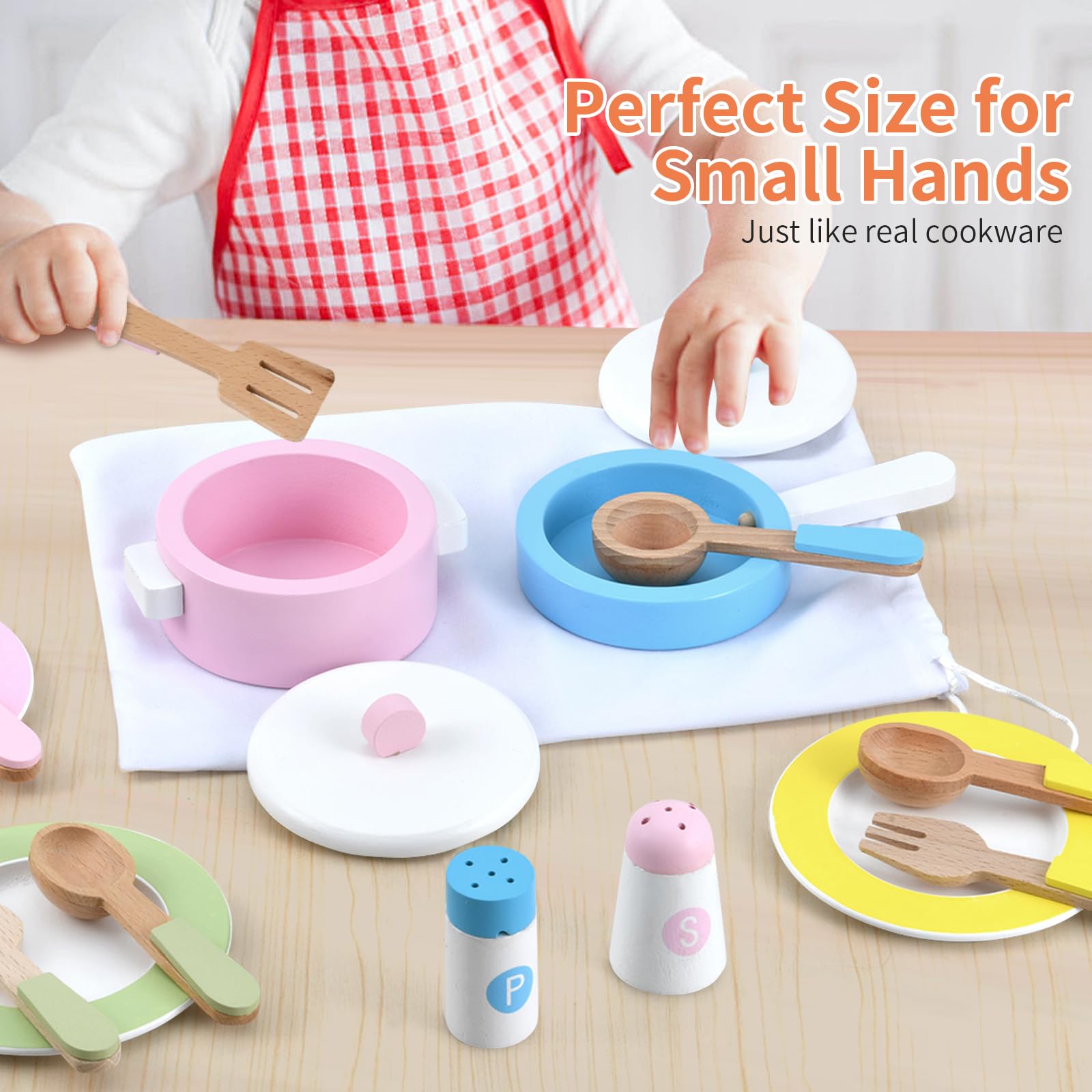 WHOHOLL Wooden Toy Kitchen Set for Kids 1-5 - Pretend Play & Montessori Learning - Perfect Christmas Birthday Gift