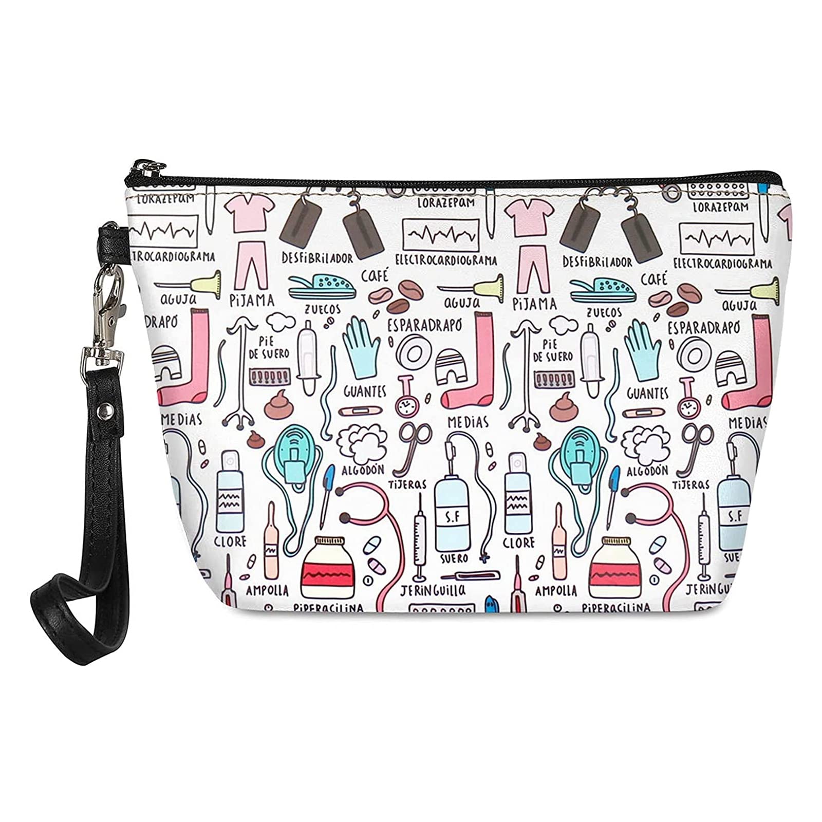 Jeiento Small Travel Cosmetic Bag with Wrist Strap - Portable Makeup Pouch for Women | Pencil & Brush Organizer | Perfect for Gym, Travel & Daily Use (White)