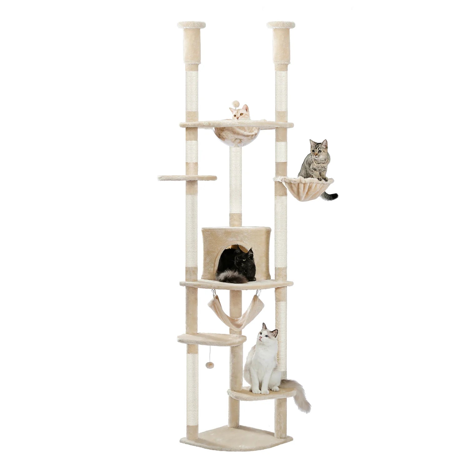 Adjustable Floor to Ceiling Cat Tree with Scratching Posts & Perches - Beige Cat Condo Bed for Indoor Cats - Perfect for Small Spaces & Apartments