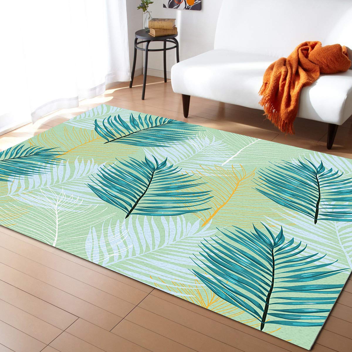 LBDecor 4x6ft Large Non-Slip Area Rug - Tropical Green Leaf Design for Living Room, Bedroom, Hallway | Indoor/Outdoor Floor Mat for Home, Nursery & Summer Decor | Soft Plant-Themed Runner Carpet