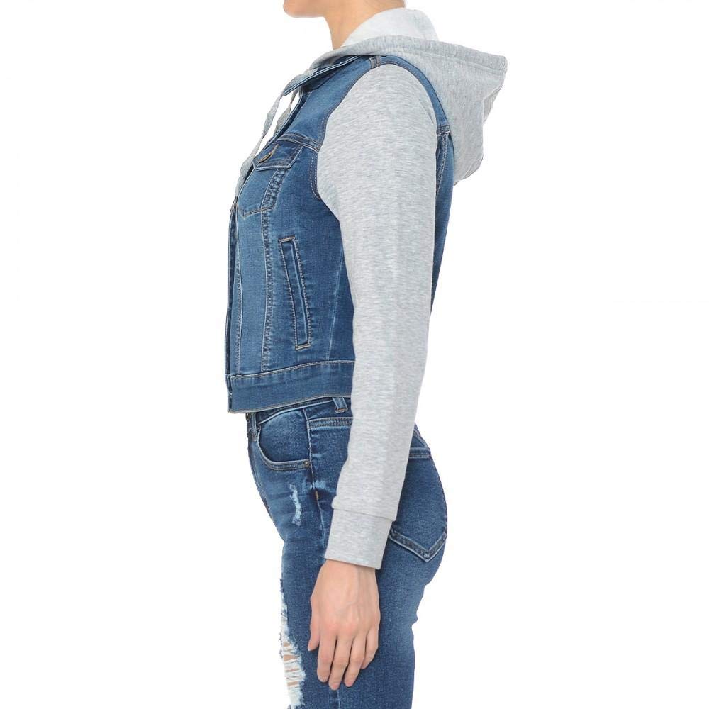 Khanomak Women's Fleece-Lined Denim Jacket with Hood & Long Sleeves - Cozy Winter Outerwear for Casual Wear & Outdoor Activities