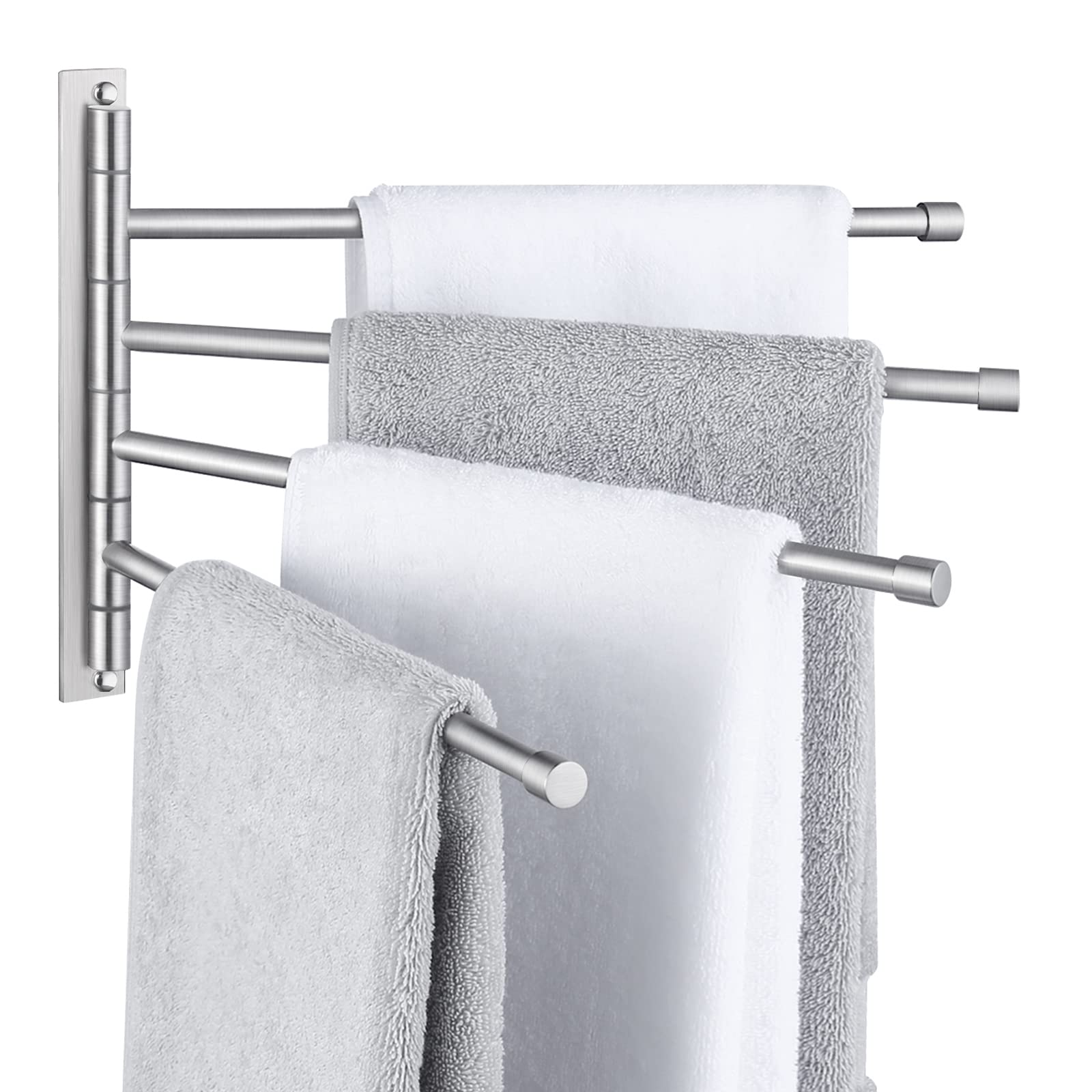 KES 13.8 Inch Swing Arm Wall Mount Towel Bar - 4-Arm Stainless Steel Towel Holder (SUS304 Brushed Finish) for Bathroom, Kitchen & Spa - A2102S4-2 | Space-Saving Design for Small Bathrooms & Modern Homes