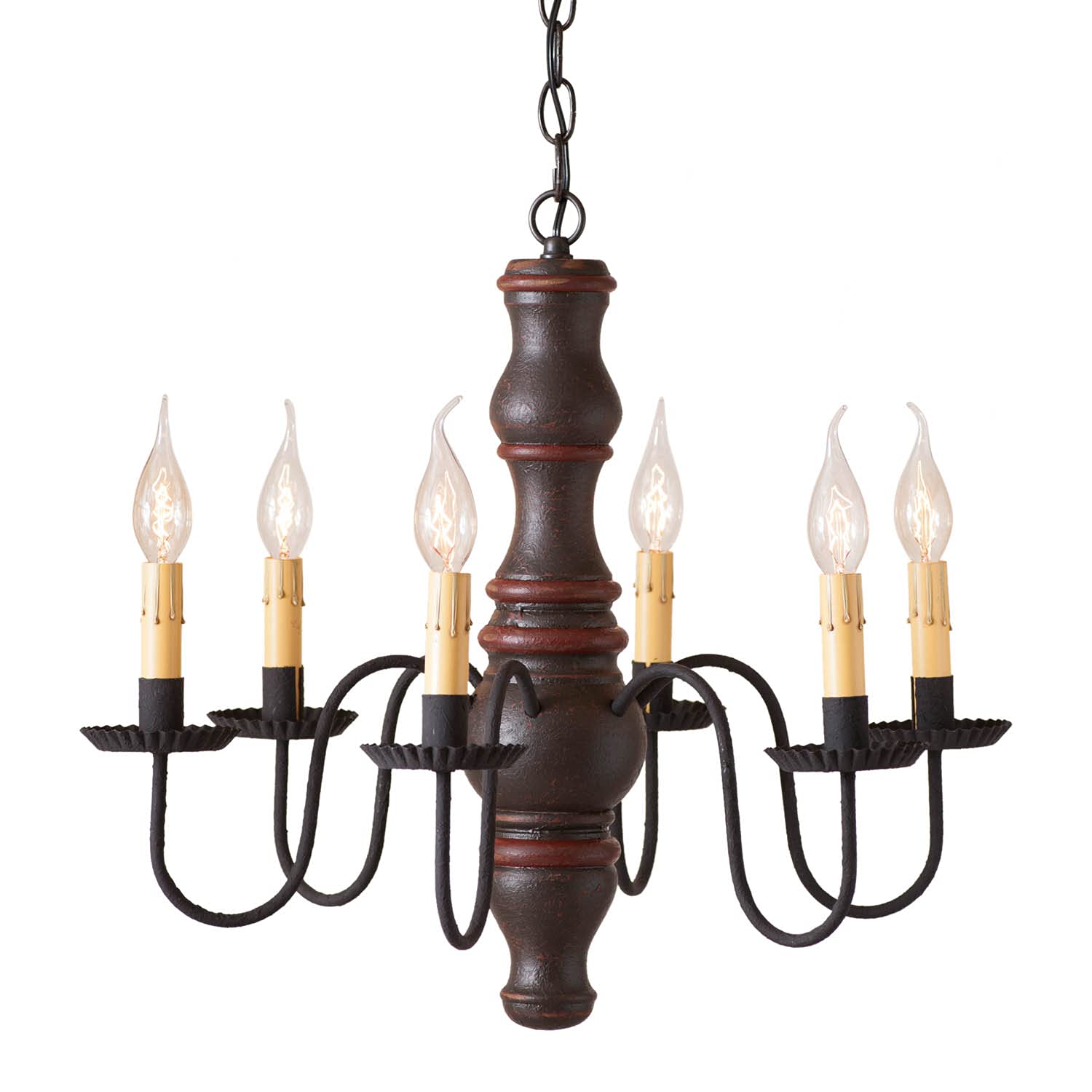 Vintage Gettysburg Chandelier in Espresso Brown - Country Tinware Ceiling Light Fixture with Salem Brick Design for Farmhouse, Cabin & Rustic Home Decor