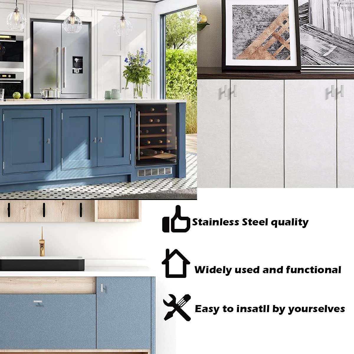 Gobrico 15 Pack Square Cabinet Pulls - Brushed Nickel Stainless Steel Drawer Handles, 2 Inch (50mm) T-Bar Dresser Knobs for Kitchen Cabinets, Wardrobes & Furniture Hardware (Modern Home Decor Upgrade)