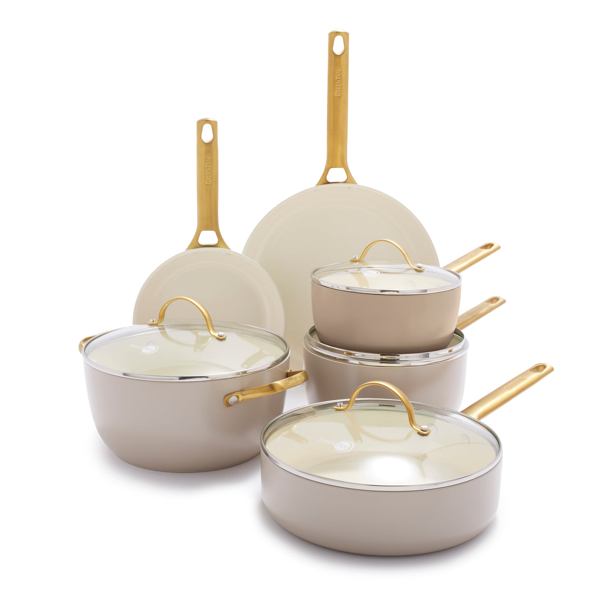Premium 10-Piece Ceramic Nonstick Cookware Set - Taupe | Eco-Friendly, Scratch-Resistant & Easy Clean | Perfect for Frying, Sautéing & Everyday Cooking