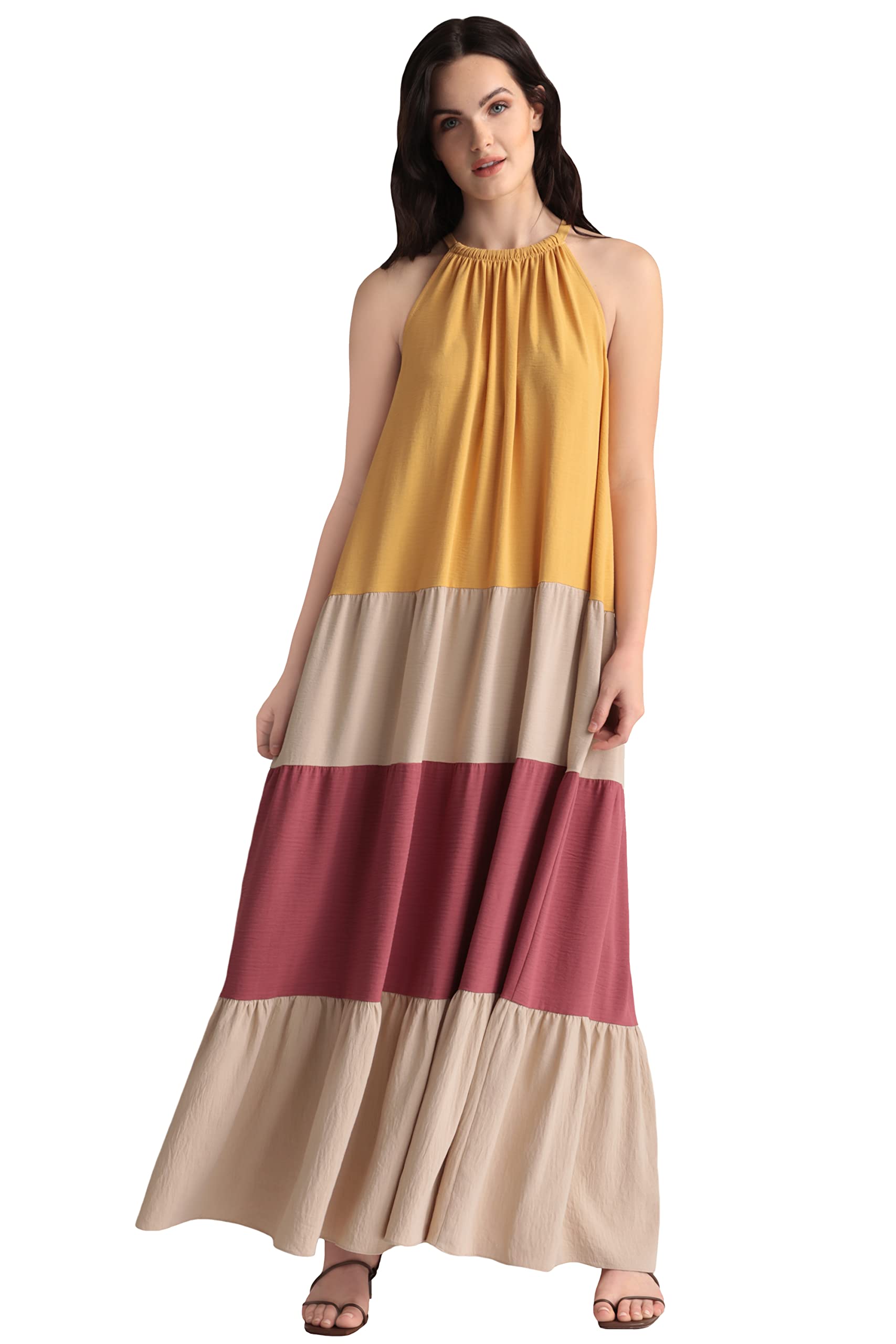 Maggy London Women's Colorblock Tiered Maxi Dress - Flowy Long Summer Dress for Casual Wear, Beach Vacation & Special Occasions