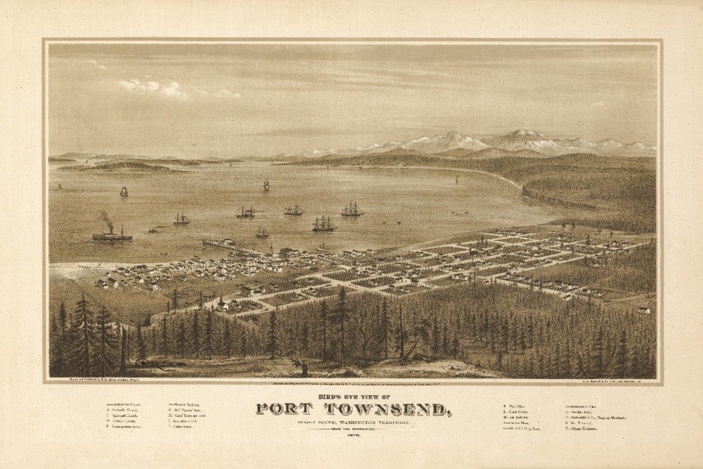 1878 Port Townsend WA Panoramic Map - 24x36 Signed Art Print, Vintage Wall Decor Poster for Home, Office & Historical Enthusiasts