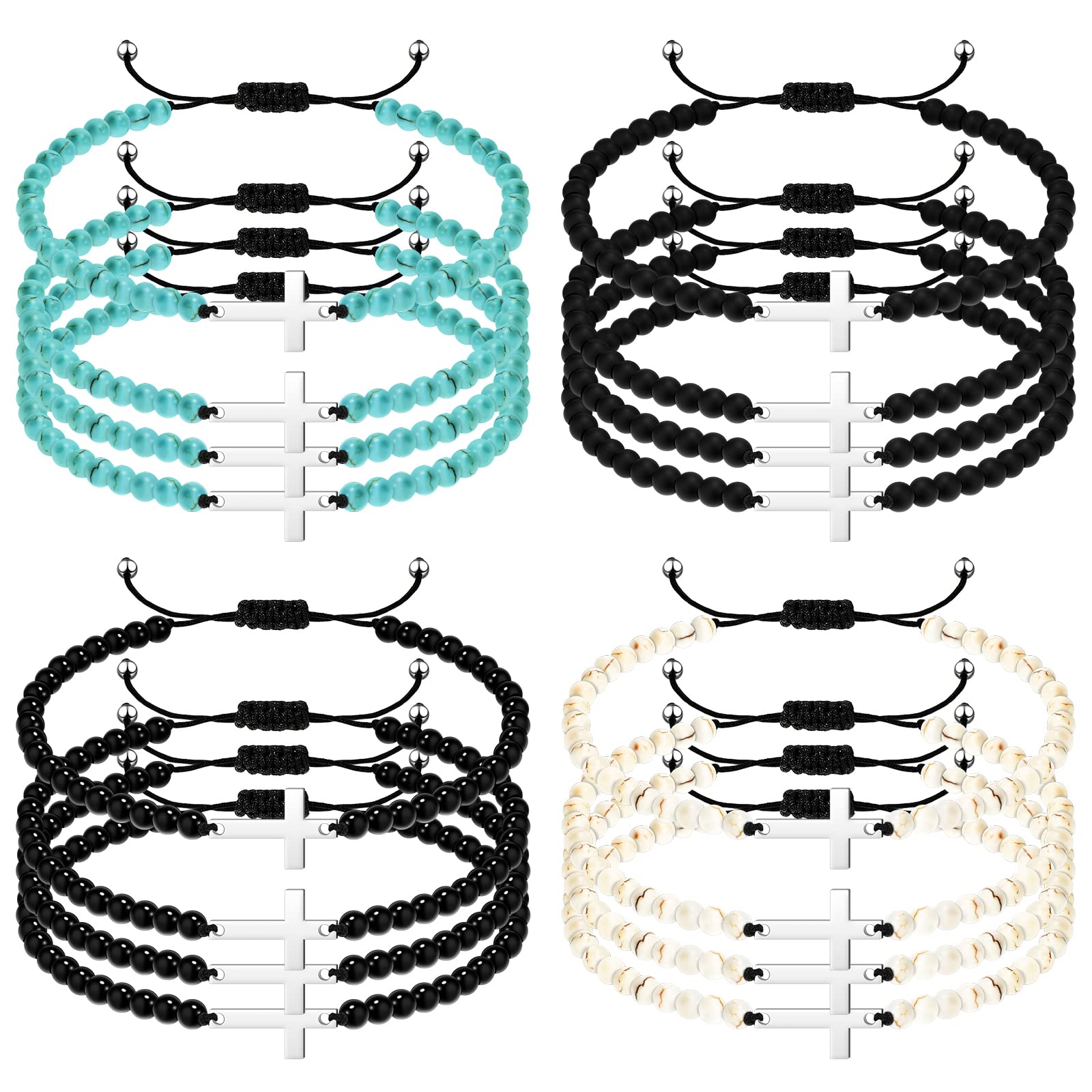 Fumete 16 Pcs Adjustable Cross Bracelets for Women & Men - Handmade Christian Friendship Jewelry with 4 Color Options - Perfect for Baptism, BFF Gifts, and Religious Occasions