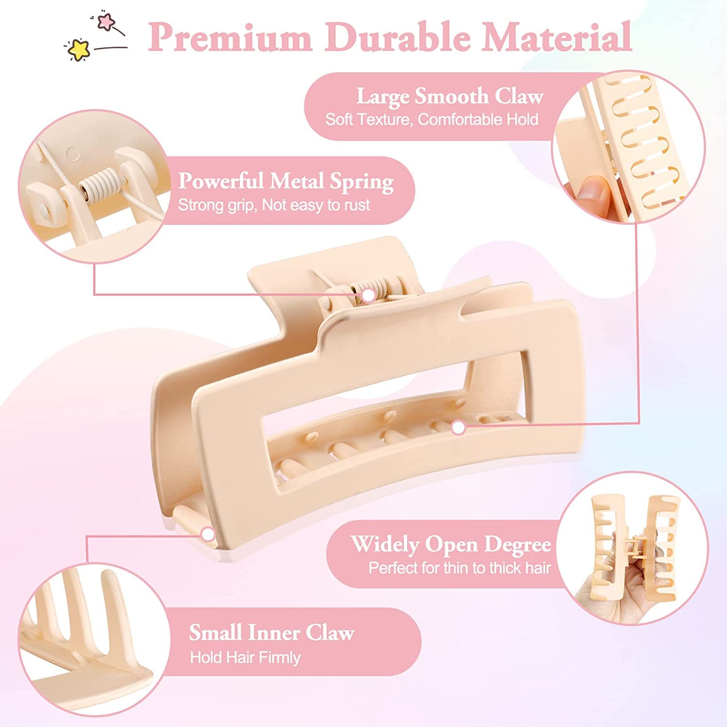 8pcs Non-Slip Hair Claw Clips Set - 4.1 Inch Acrylic Banana Rectangle Hair Clips for Women & Girls - Perfect for School, Work, Parties and Daily Hairstyling