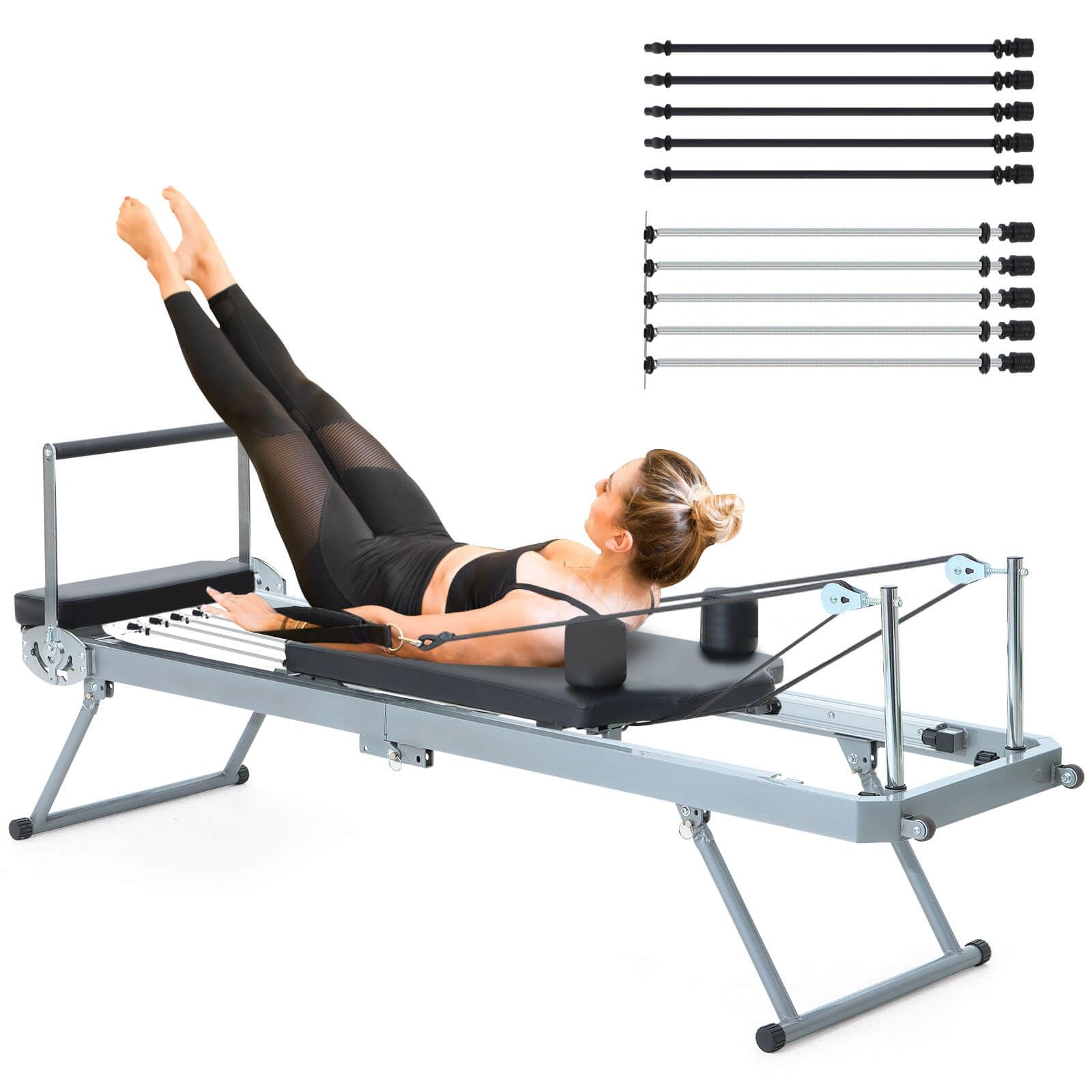 Foldable Pilates Reformer Machine for Home Workout - Adjustable Resistance, Supports Up to 300 lbs - Perfect for Beginners & Advanced Users - Ideal for Home Gym, Physical Therapy & Fitness Training