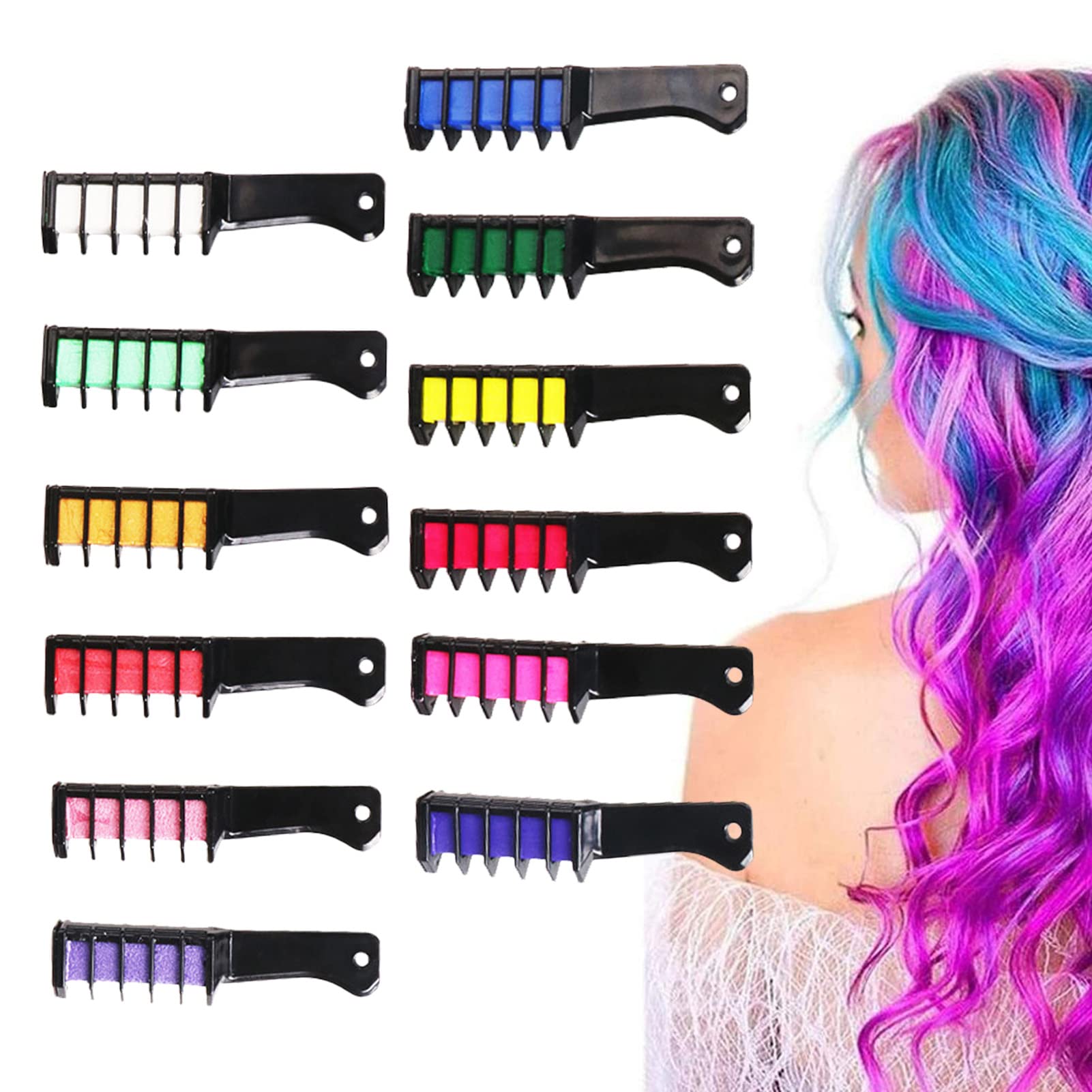 12-Color Hair Chalk Comb Set for Girls & Adults - Temporary Hair Color for Parties, Halloween, Christmas & Cosplay - Easy Washable & Non-Damaging Hair Dye for Festive Events & Special Occasions