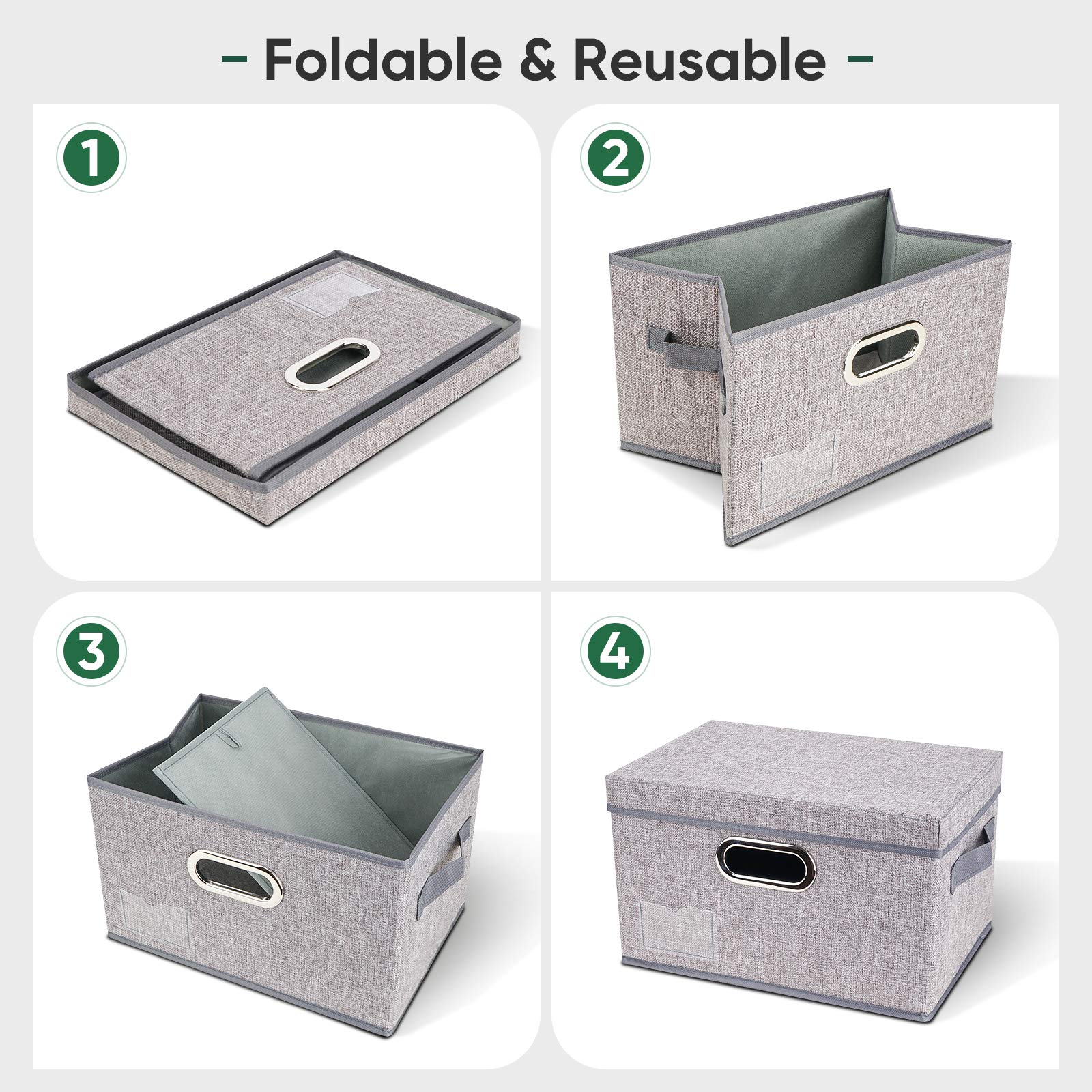 Foldable Fabric Storage Bins with Lids - 5-Pack Extra Large Gray Collapsible Closet Organizers for Bedroom, Office & Home Organization | Space-Saving Storage Solution for Clothes, Toys & Seasonal Items
