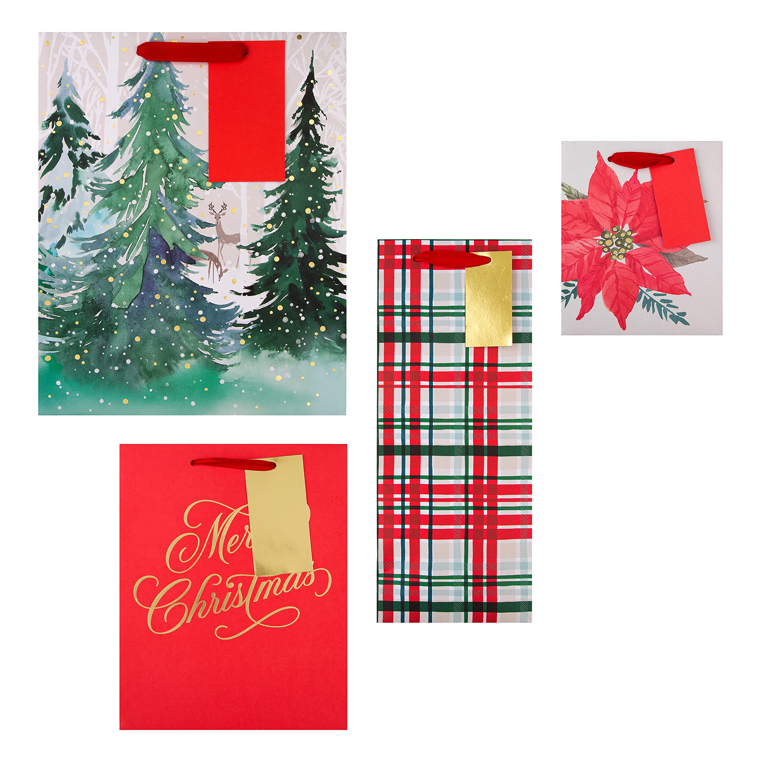 Hallmark Christmas Gift Bags - Set of 4 Red Tartan Holiday Present Bags for Gifts, Party Favors & Festive Wrapping | Perfect for Christmas Presents, Birthday Gifts & Special Occasions