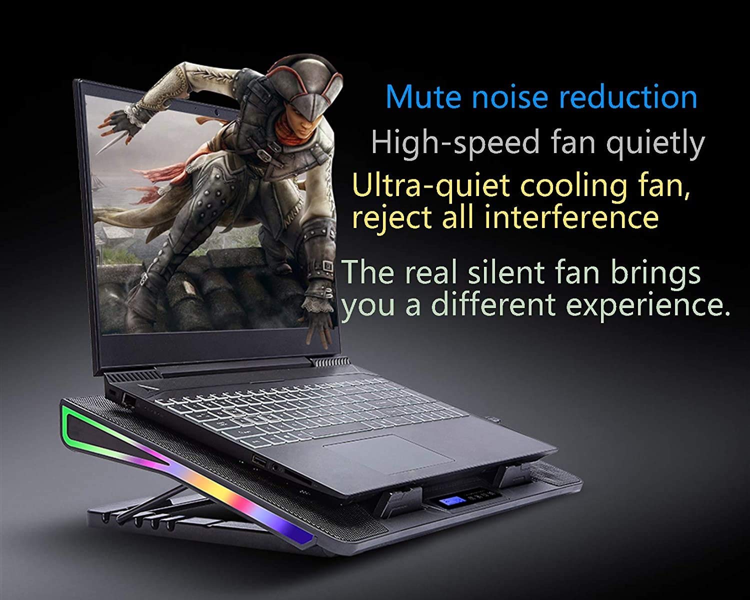 15.6-17.3 Inch Laptop Cooling Pad with Quiet Dual Fans, LED Lights & 2 USB Ports - Adjustable Height Stand for Better Airflow - Perfect for Gaming, Office Work & Home Use