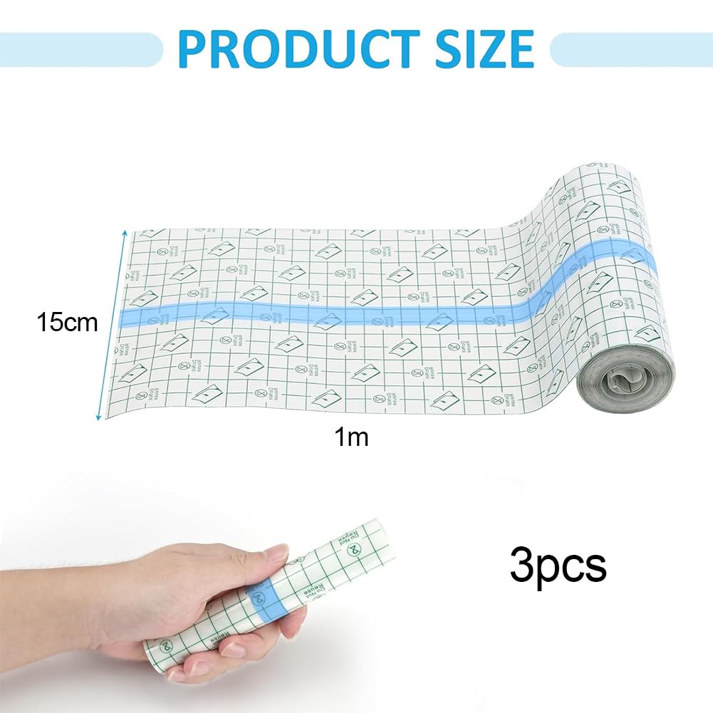 Waterproof Tattoo Bandage 3pcs 1m x 15cm - Transparent Medical Second Skin Tape for Wound & Tattoo Protection - Water Resistant for Sports, Showers & Swimming - Ideal for Post-Tattoo Care & Wound Healing