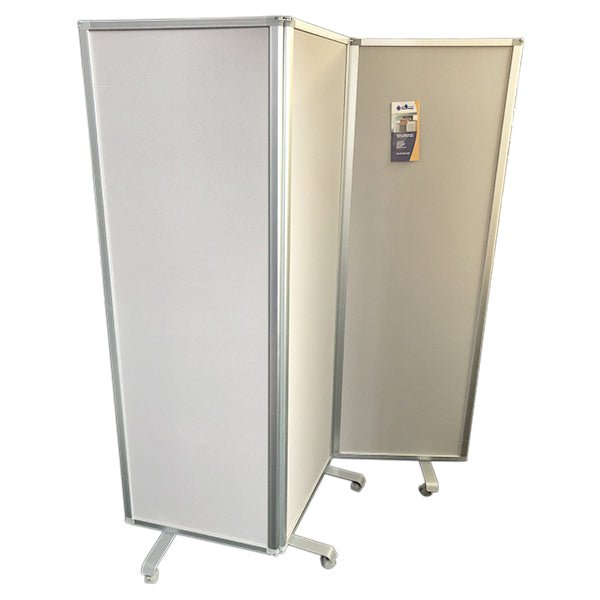 1800mm x 600mm 3-Panel Foldable Mobile Partition Screen with Wheels - Light Grey Pinboard for Office Privacy, Room Divider & Classroom Organization