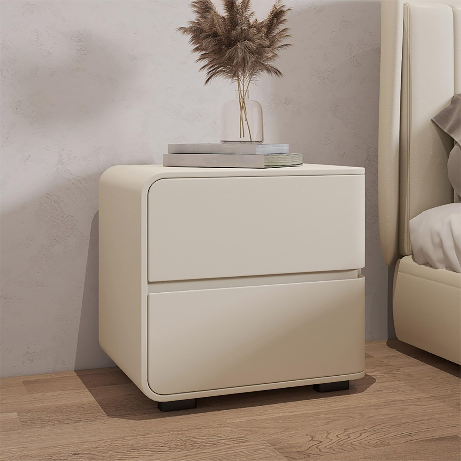 Modern White Wood Bedside Table with Drawers - Bedroom & Living Room Storage