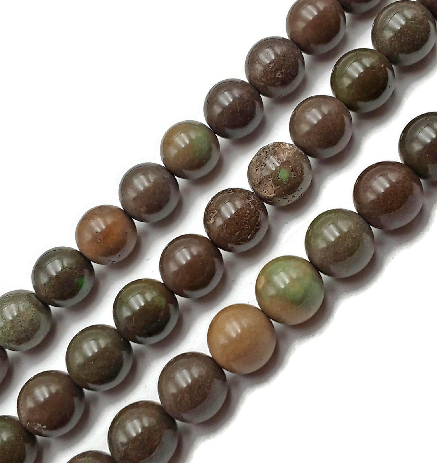 Natural Brown Green Geothite Chrysoprase Smooth Round Beads - 12mm 15.5 Inch Strand for Jewelry Making, DIY Bracelets & Necklaces - Healing Crystal Beads for Meditation & Energy Balancing