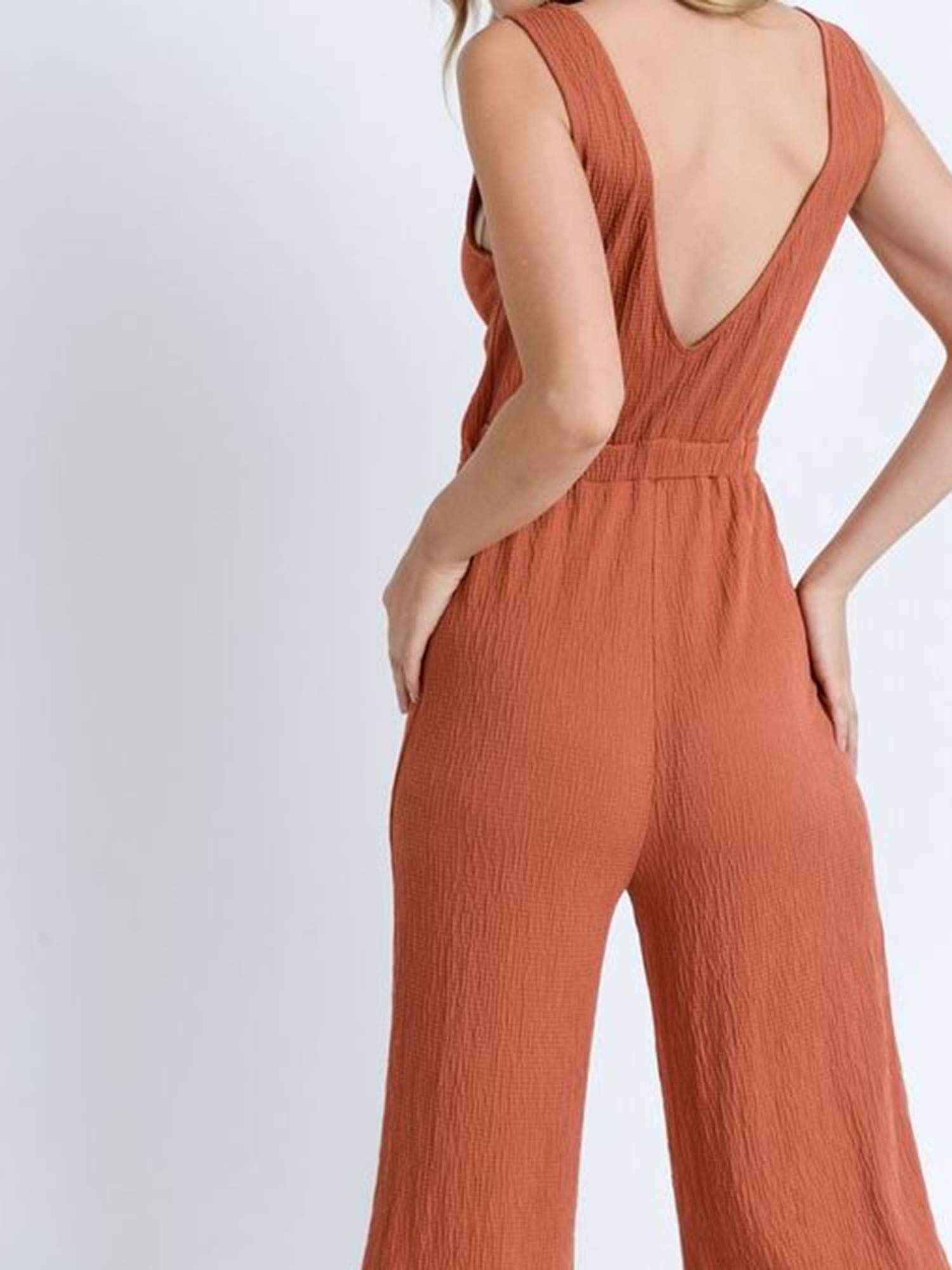 Emma Sexy V-Neck Front Self-Tie Knot Romper Jumpsuit - Mauve S | Women's Summer Outfits for Beach, Party & Date Night