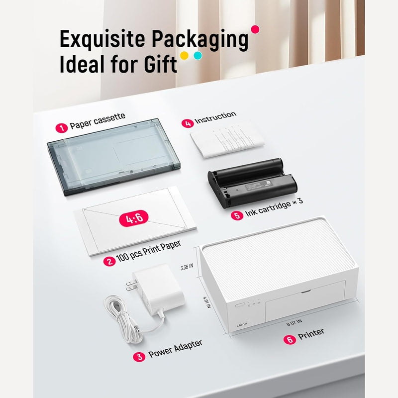 Liene Amber 4x6 Instant Photo Printer - Portable Wireless Bluetooth Photo Printing for iPhone & Android - Perfect Gift for Teenagers, Travel, Parties & Scrapbooking