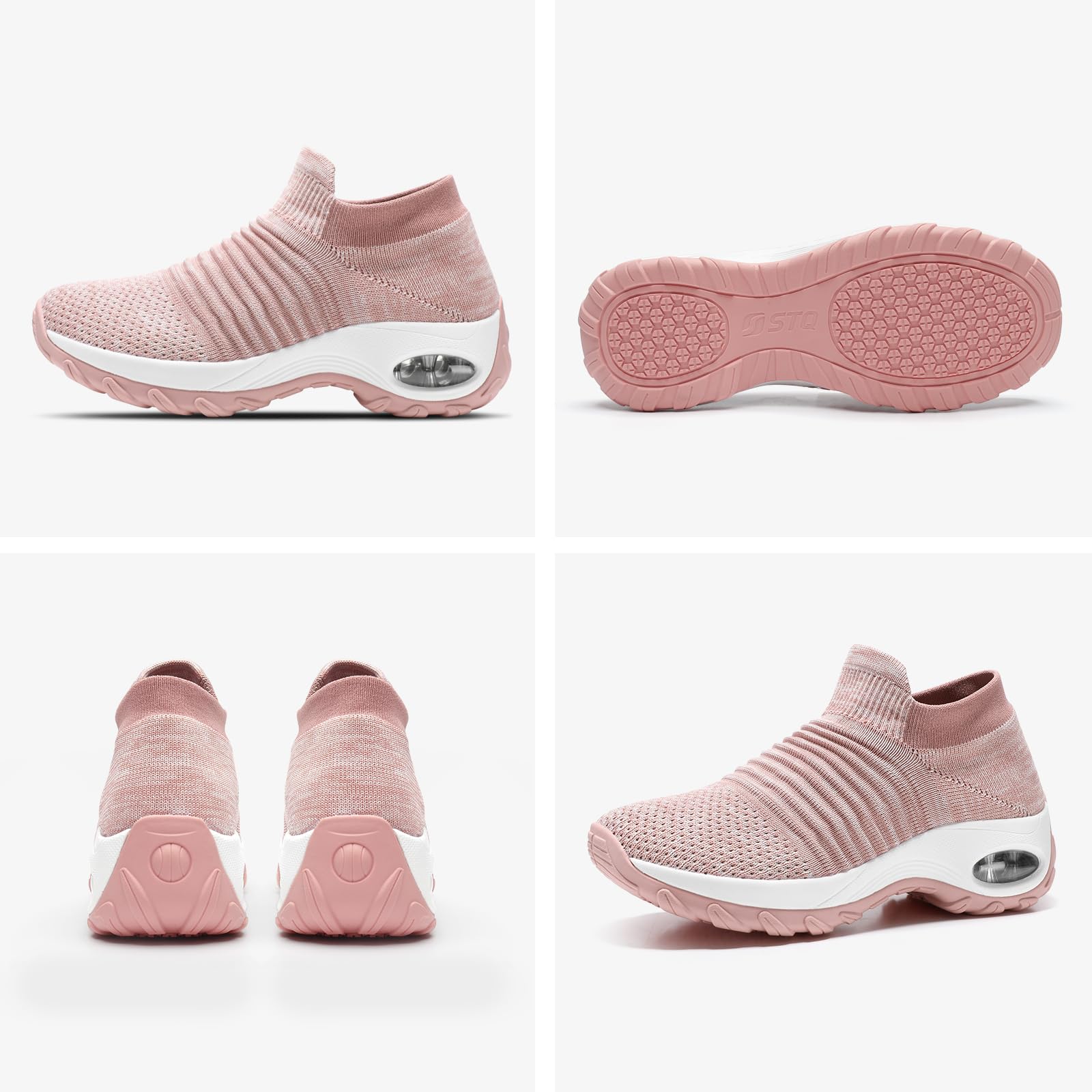 HKR Women's Slip-On Walking Shoes - Breathable Mesh Upper, Cushioned Sock Sneakers with Arch Support - Lightweight & Comfortable for Walking, Travel, Work - Dark Pink Size 8