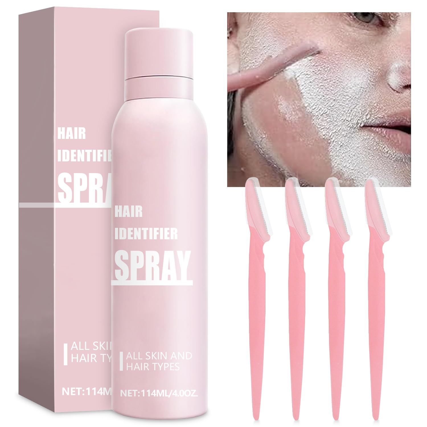 Best Hair Identifier Spray for Face Shaving & Body - Skin Moisturizing Dermaplaning Spray with Razor - Women's Facial Hair Removal Tool for Smooth Skin - Perfect for Pre-Shave Prep & At-Home Dermaplaning