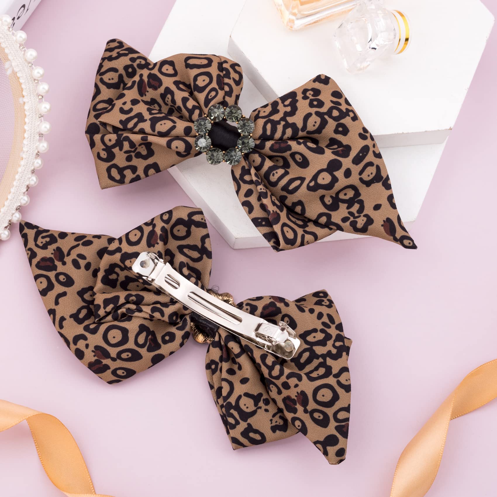 OIIKI 3PCS Large Rhinestone Leopard Hair Clips for Women & Girls - Brown Hair Barrettes for Christmas, Valentine's Day, Birthday Party - Perfect for Weddings, Prom, and Everyday Fashion Accessories