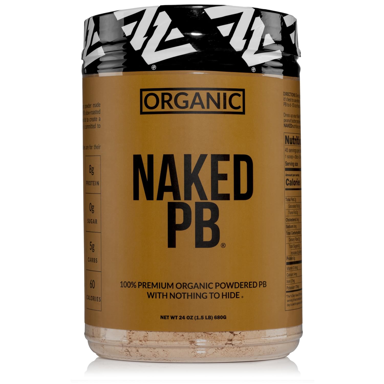 Organic Powdered Peanut Butter from US Farms - 100% Pure Roasted Peanuts, Vegan, No Additives, Preservatives, Salt or Sugar - 45 Servings Bulk Powder - NAKED PB - Perfect for Smoothies, Baking & Healthy Snacks