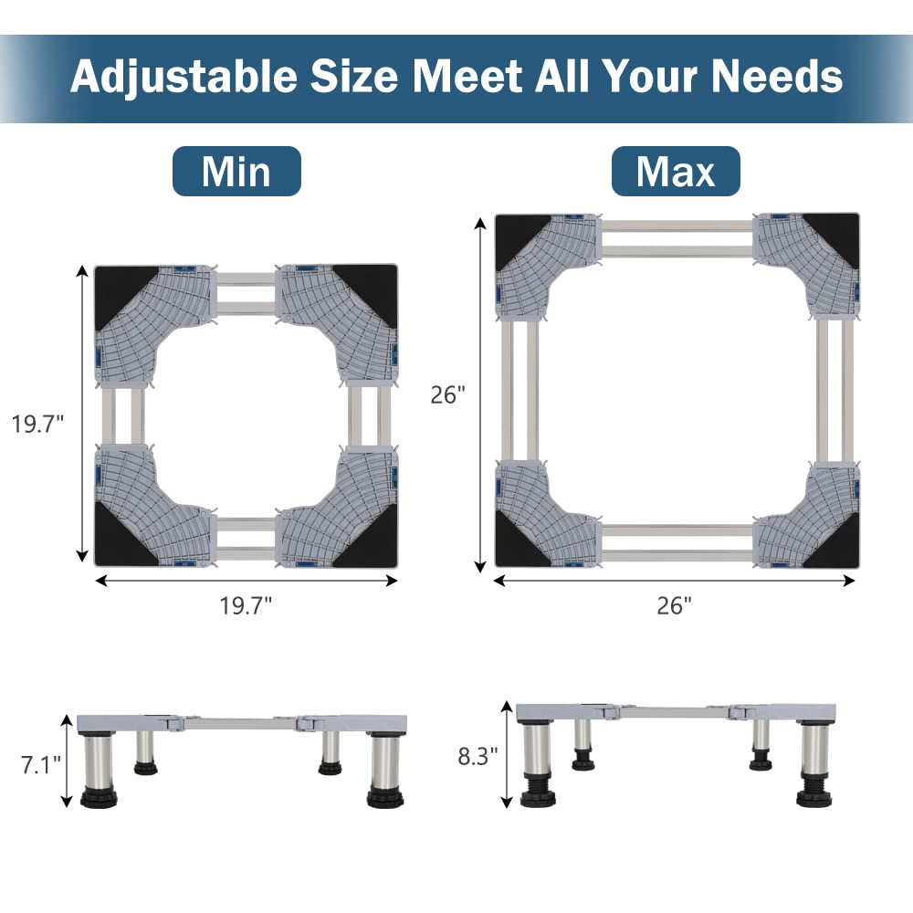 Kokorona Adjustable Washing Machine Stand & Mini Fridge Pedestal - Heavy Duty 440LBS Capacity, 4 Strong Feet (7.1-8.3in Height), Dual-Tube Design - Perfect for Laundry Room, Basement, Apartment & Small Spaces Organization
