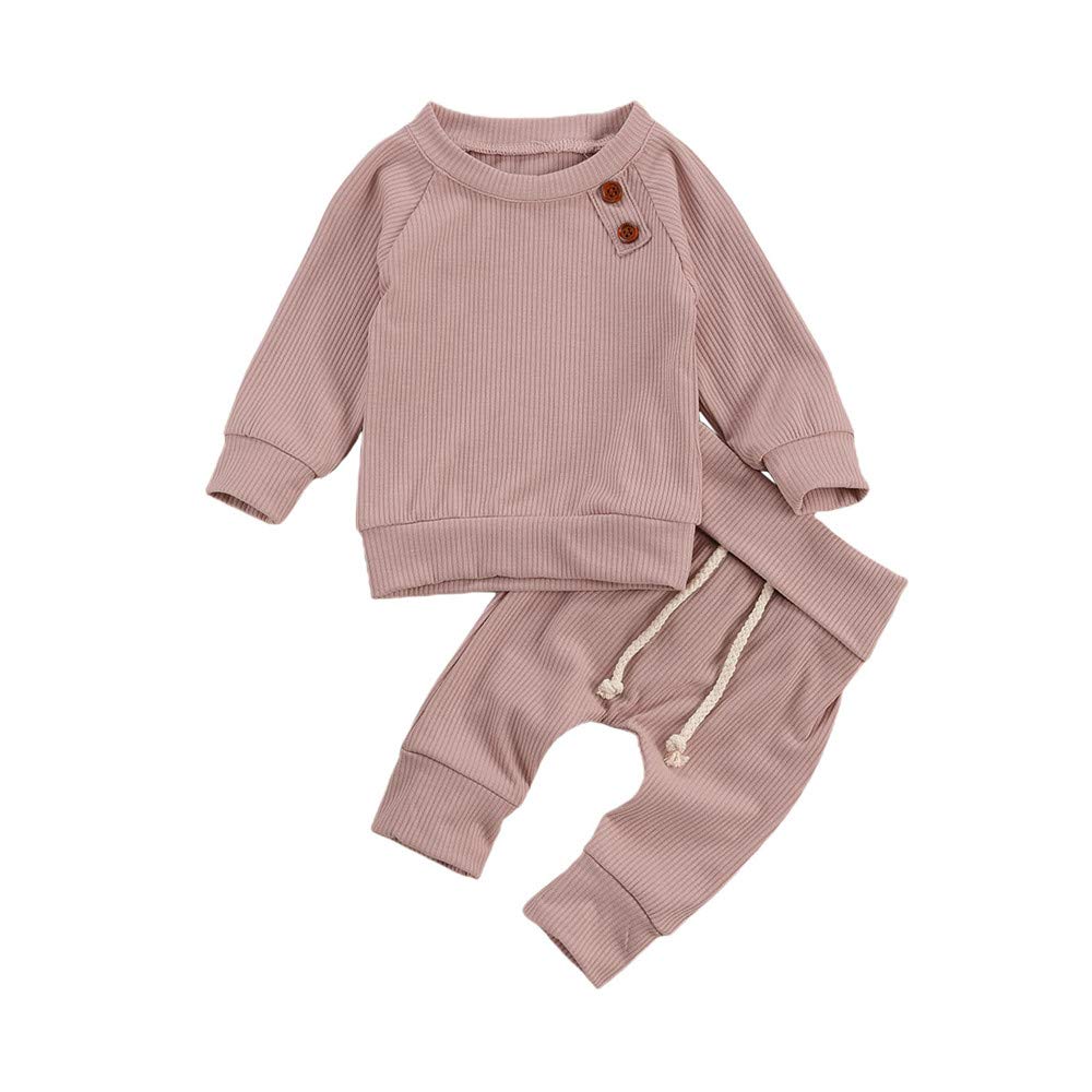 FYBITBO Baby Unisex Clothing Set - Soft Ribbed Knit Long Sleeve Shirt & Pants 2-Piece Outfit for Infant Boys & Girls (0-24 Months) | Perfect for Playtime, Family Photos & Everyday Comfort