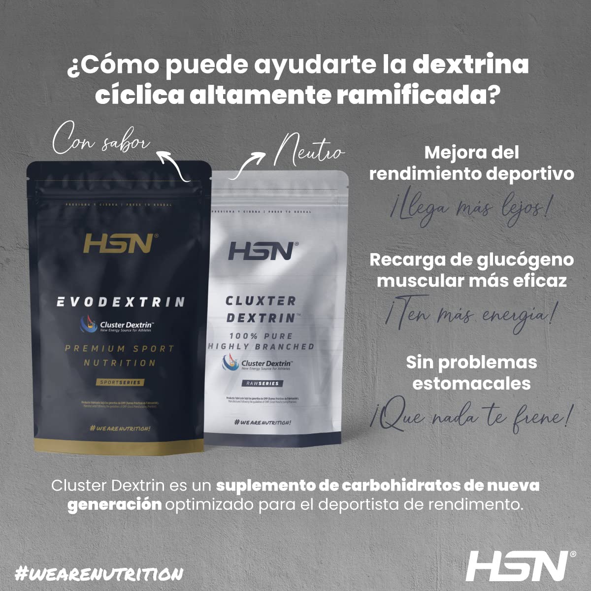 HSN Cluster Dextrin (Cyclodextrin) Powder - Sugar-Free Vegan Carb Supplement for Athletes | Gluten & Lactose-Free Performance & Recovery Shake | 1kg for Pre/Post Workout & Endurance Training
