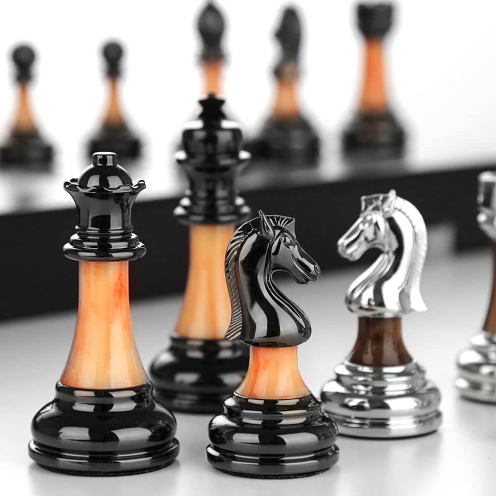 Premium Wooden Folding Chess Set with Retro Metal Alloy Pieces - Portable Travel Board Game for Adults & Kids | Perfect Gift for Chess Lovers, Family Game Nights & Office Decor