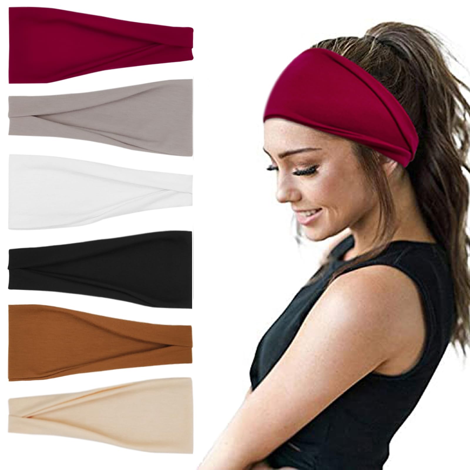 Stylish Wide Headbands for Women - 6 Pack Yoga & Workout Hair Accessories - Perfect for Running, Gym, and Everyday Use
