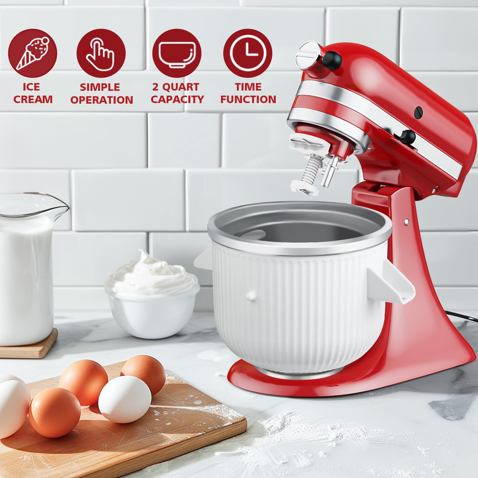 KitchenAid Ice Cream Maker Attachment - 2-Quart Frozen Dessert Maker for Stand Mixers, Fits 4.5-7Qt Models (Tilt-Head & Bowl-Lift), Perfect for Homemade Ice Cream, Sorbet & Gelato - Ideal for Summer Treats & Family Gatherings