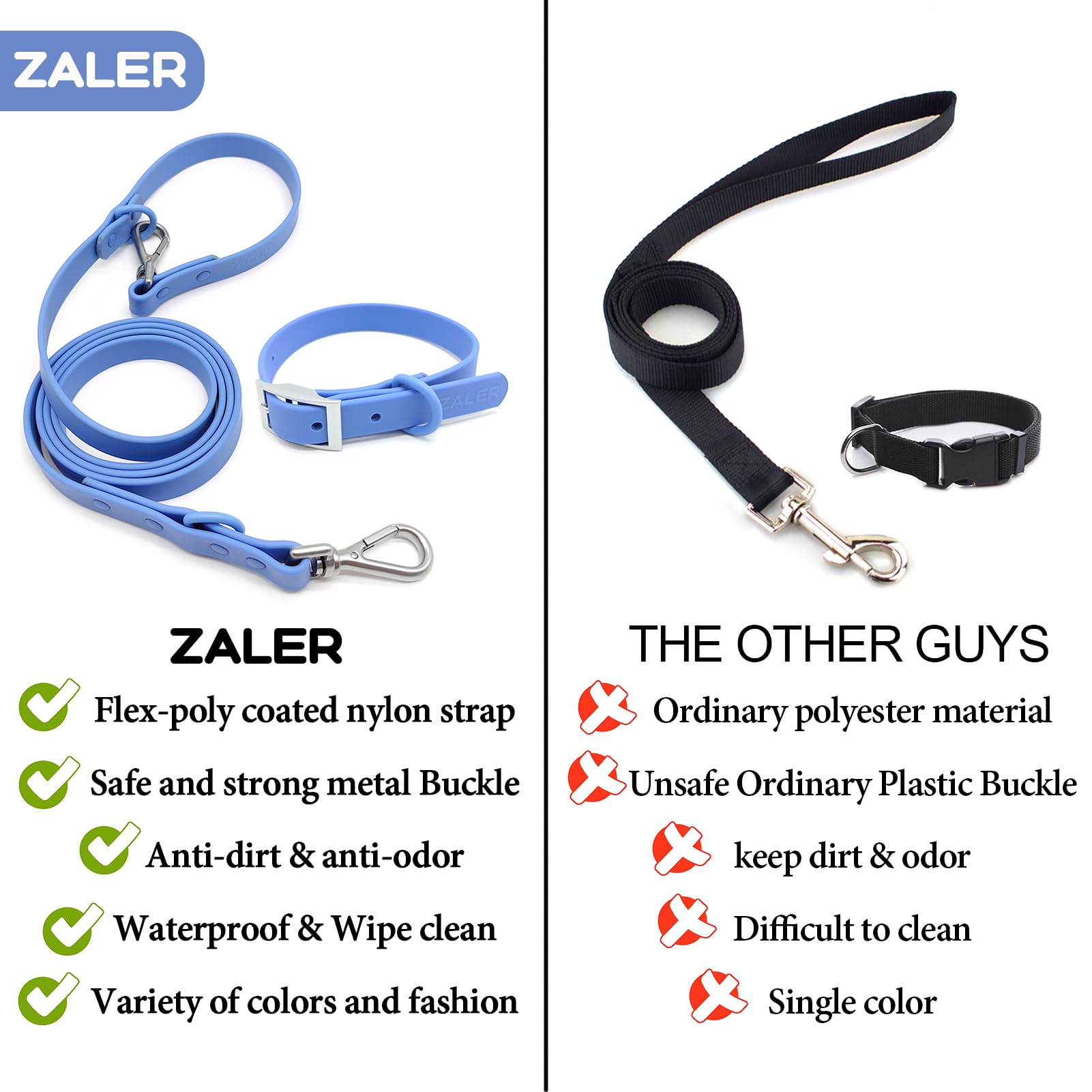 **Waterproof Adjustable Dog Collar & Leash Set - Odor Proof, Easy to Clean Pet Collars & 6FT Leash with 2 Hooks for Small, Medium, Large Dogs (Blue, Size S) - Perfect for Walking, Training & Outdoor Adventures**
