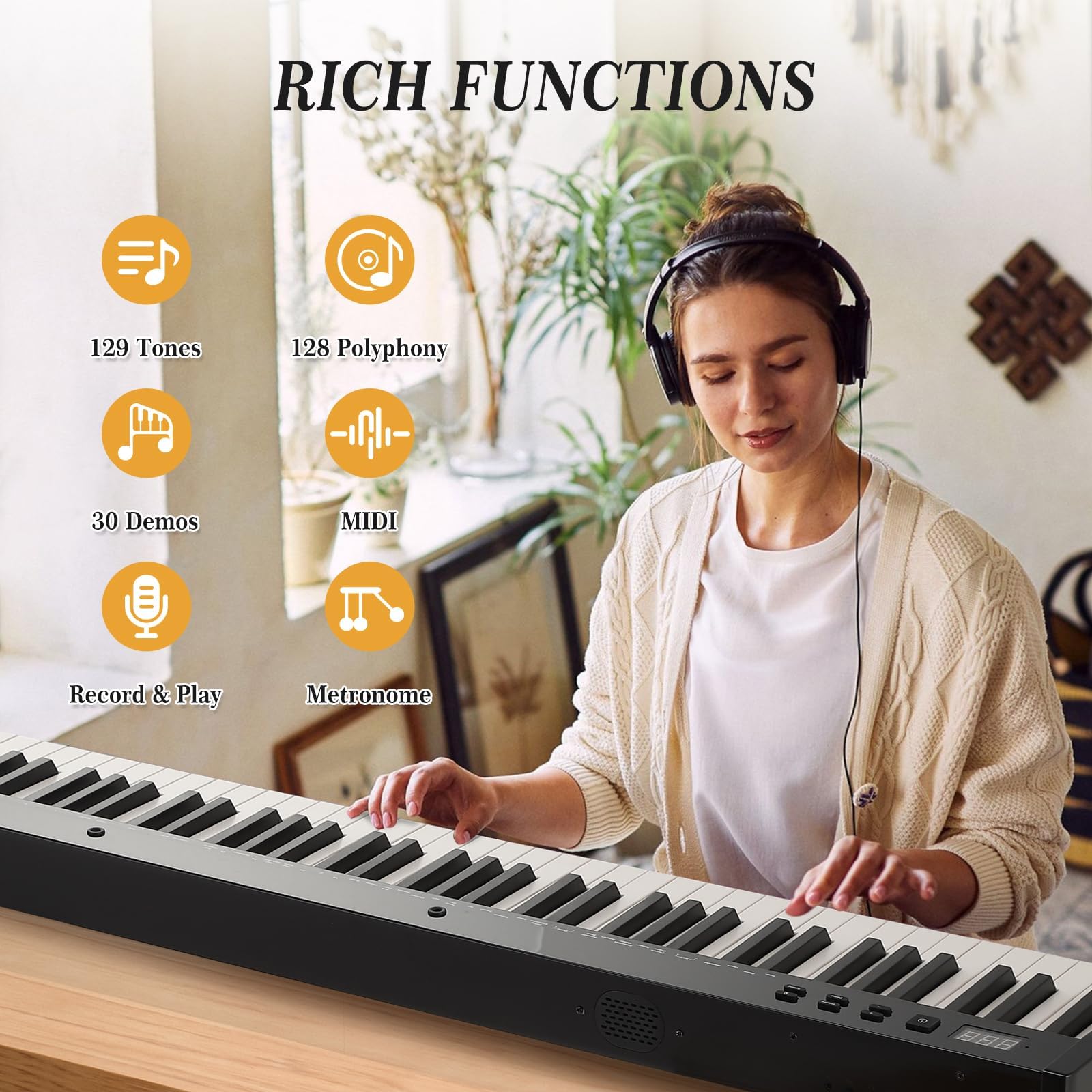 88-Key Weighted Electric Piano Keyboard for Beginners - Portable with Stand & Bluetooth - Perfect for Home & Studio Practice