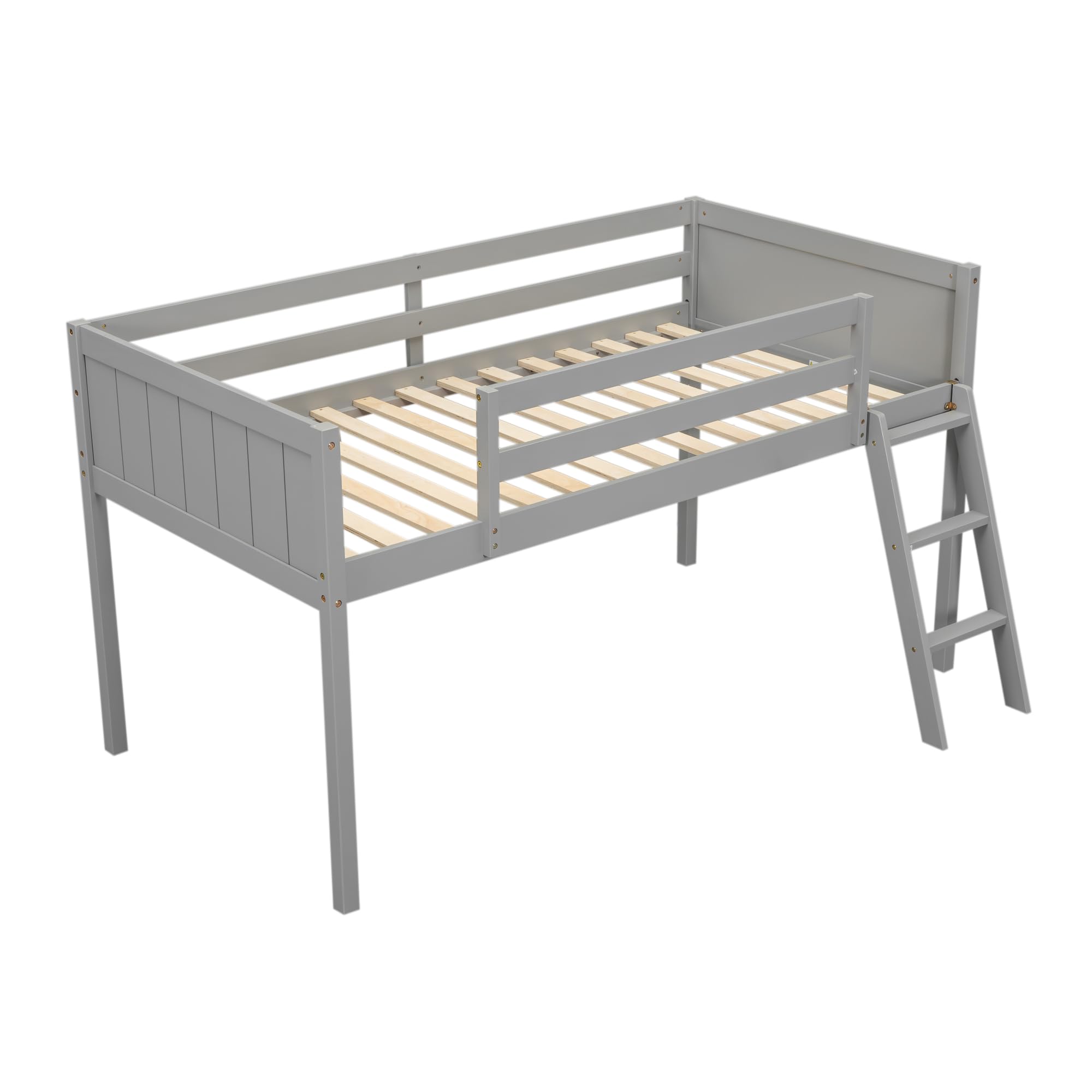 Harper & Bright Designs Twin Low Loft Bed for Kids - Sturdy Wood Frame with Ladder & Safety Guardrails - Perfect for Small Rooms, Dorms, or Shared Spaces - Gray (Twin Size, Ideal for Girls, Boys & Teens)