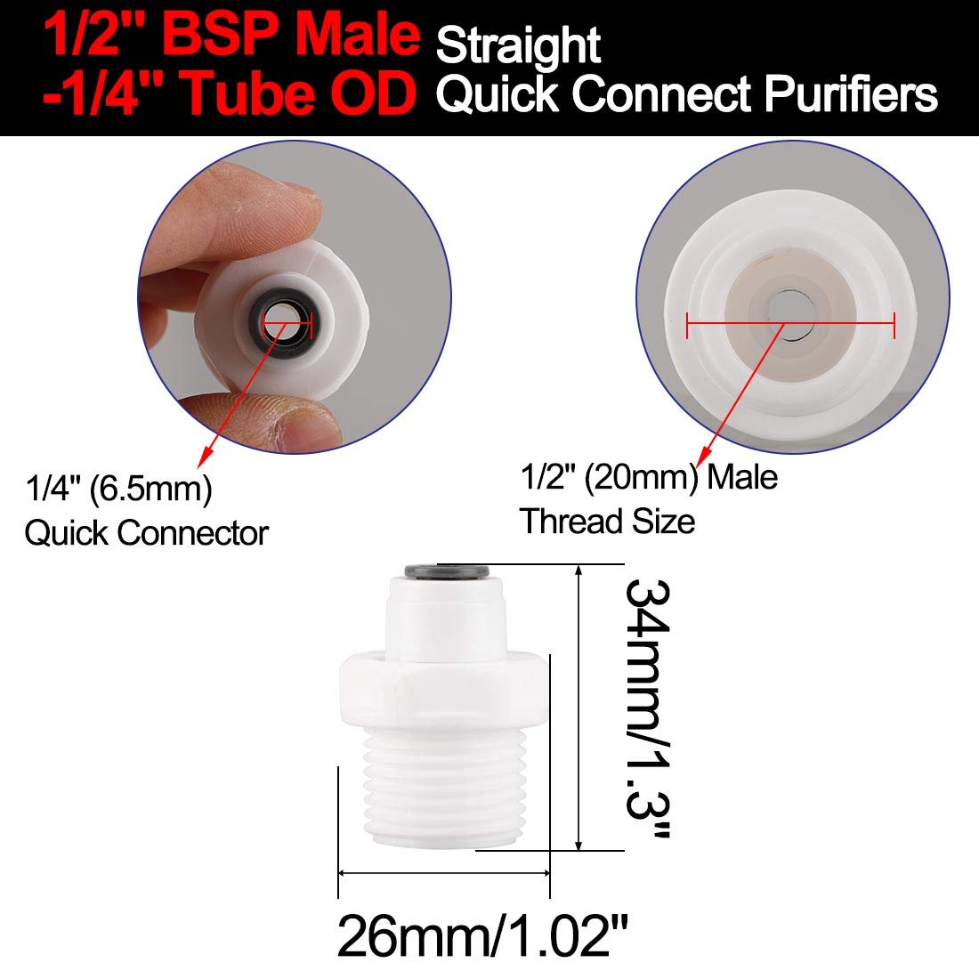 uxcell 10pcs 1/2 Inch BSP Male to 1/4 Inch OD Straight Quick Connect Water Fittings - Push-in Tube Connectors for RO Reverse Osmosis Systems, Water Purifiers & Hydroponic Gardening (Ideal for Home Water Filtration & Aquarium Tubing)