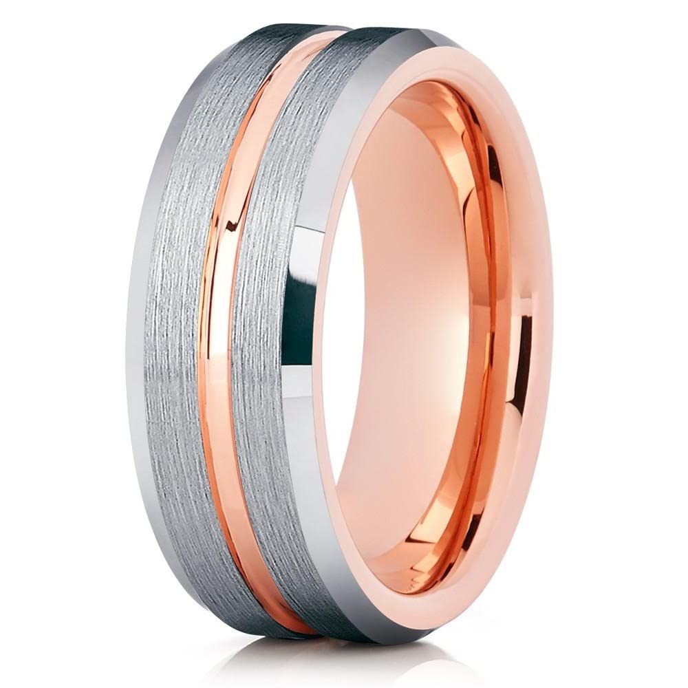 Rose Gold Tungsten Wedding Band - Hammered Black Ring for Men & Women